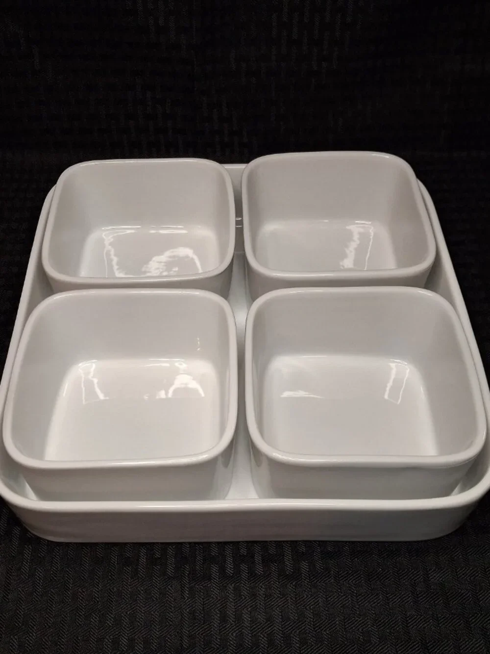Crate & Barrel Porcelain Modular 5 pc Square Serving Tray w/ 4 Square Bowls HTF
